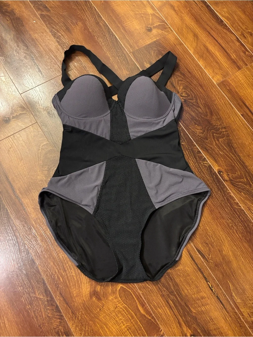 SPANX Black and Grey Dot One-Piece Shapewear Swimsuit Size 12